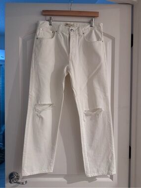 Madewell White Straight-Leg Jeans with Knee Rips